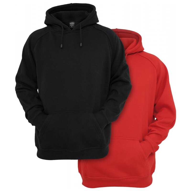 URBAN CLASSICS Blank Hoody 2-Pack - black+red