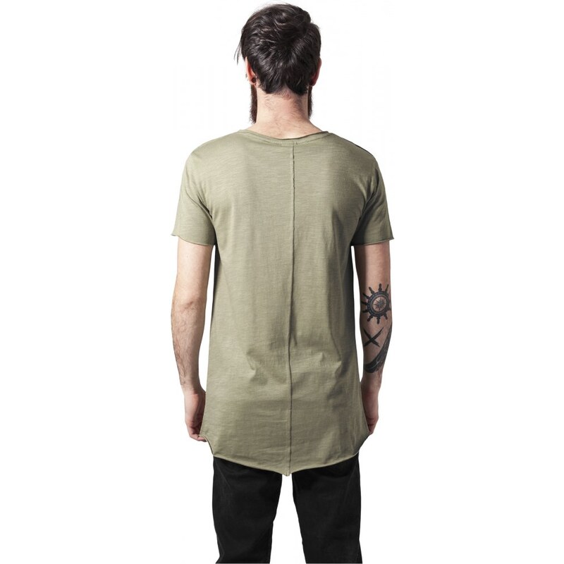 URBAN CLASSICS Long Open Edge Front Zip Tee - lightolive