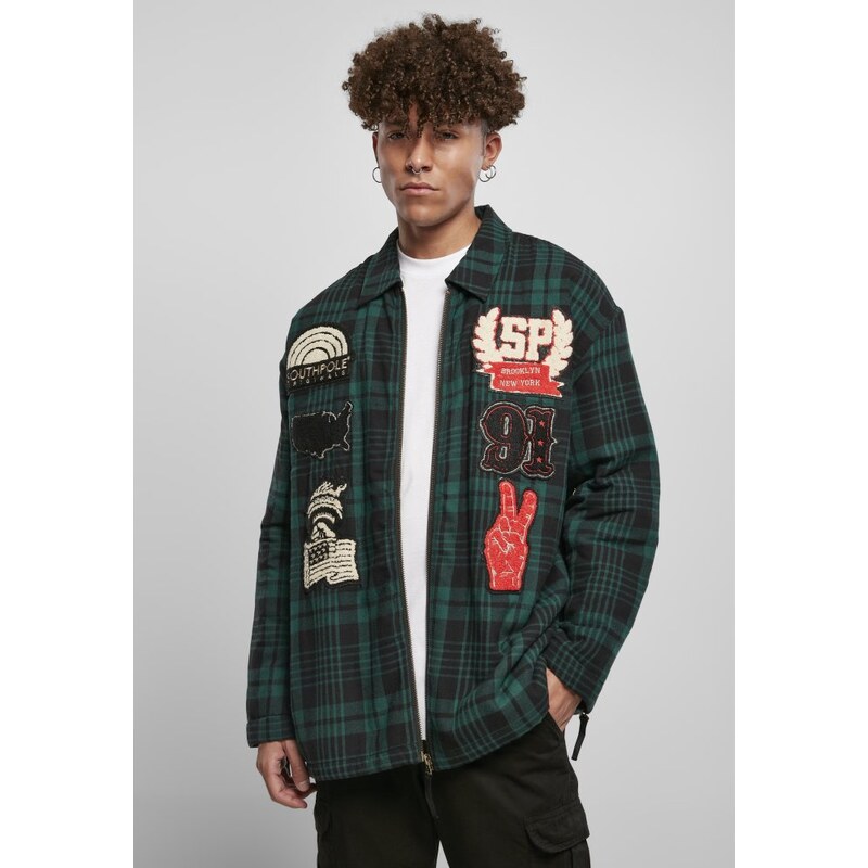 URBAN CLASSICS Pánská bunda Southpole Flannel Application Shirt - zelená