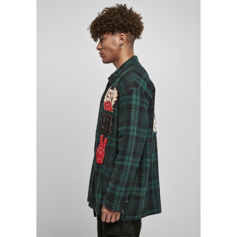 URBAN CLASSICS Pánská bunda Southpole Flannel Application Shirt - zelená