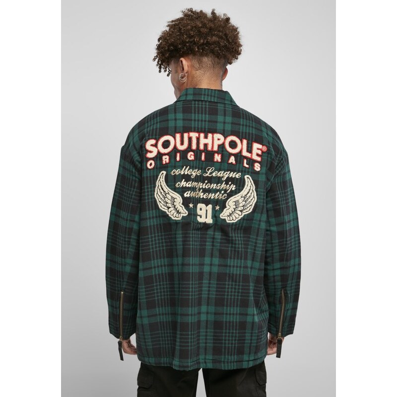 URBAN CLASSICS Pánská bunda Southpole Flannel Application Shirt - zelená