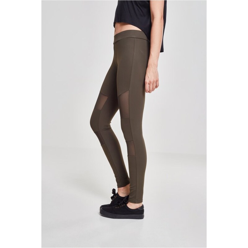 Legíny Urban Classics Ladies Tech Mesh Leggings - dark olive