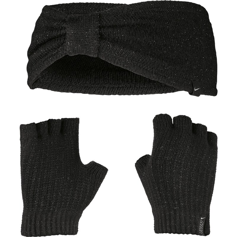 Nike metallic headband and glove set BLACK
