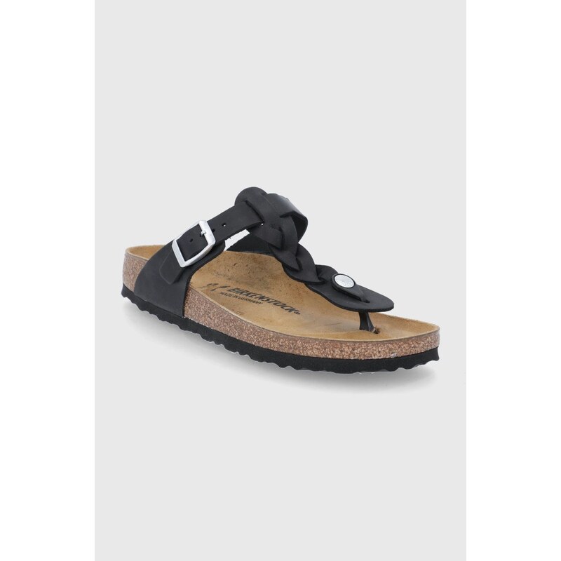 Kožené žabky Birkenstock Gizeh Braided dámské, černá barva, na plochém podpatku