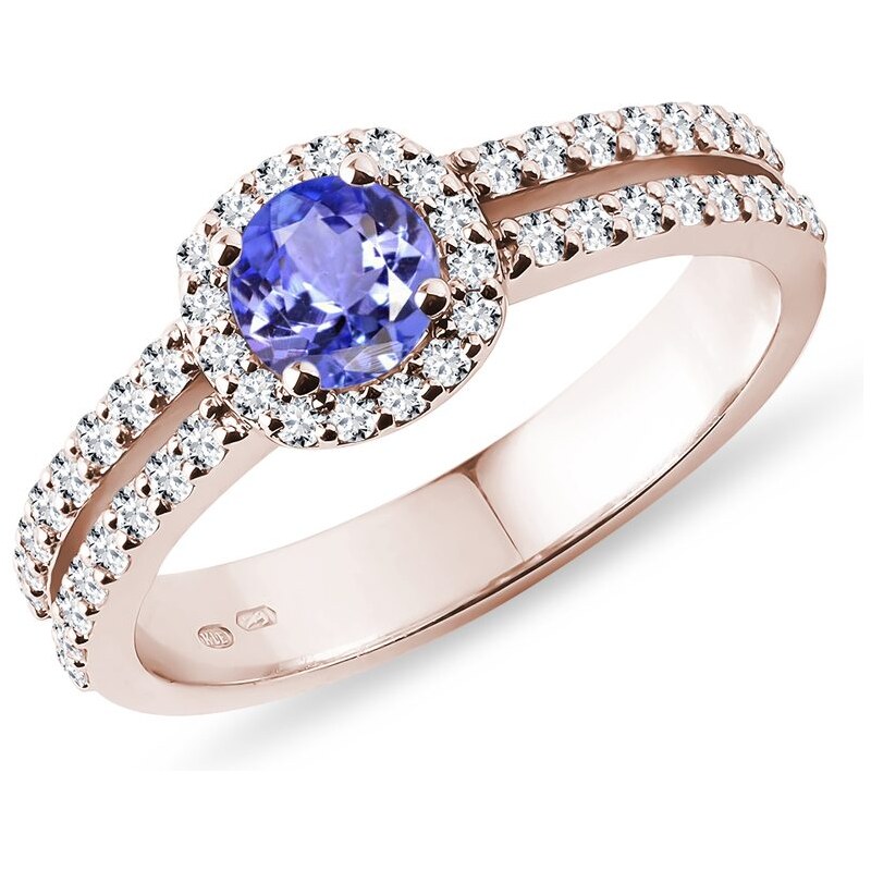 Luxusní diamantový prsten s tanzanitem v růžovém zlatě KLENOTA K0804024