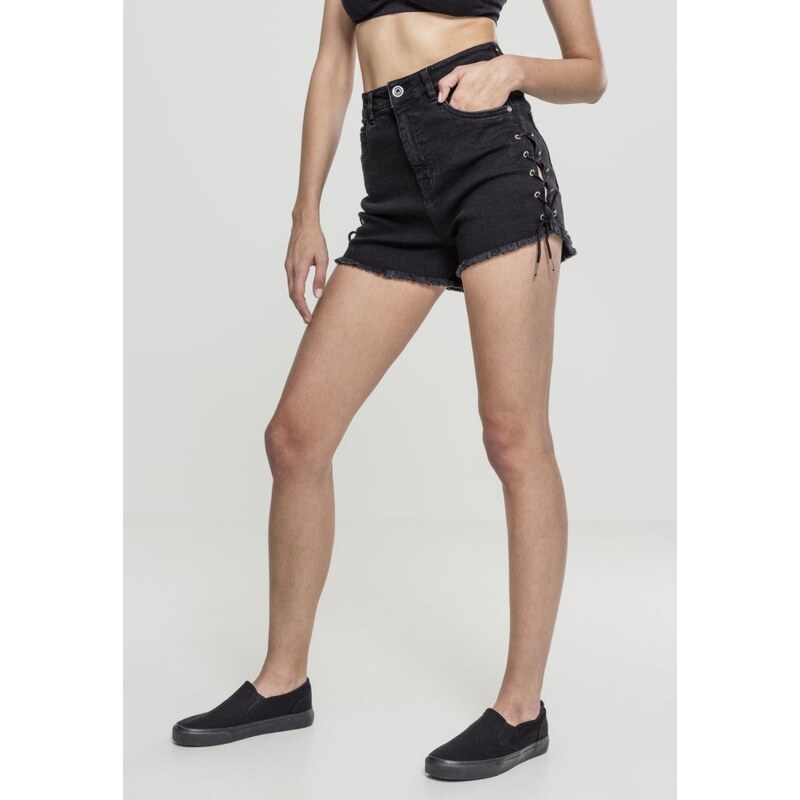 URBAN CLASSICS Ladies Highwaist Denim Lace Up Shorts