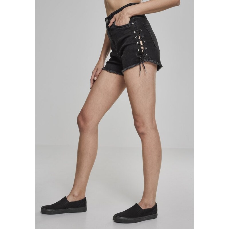 URBAN CLASSICS Ladies Highwaist Denim Lace Up Shorts