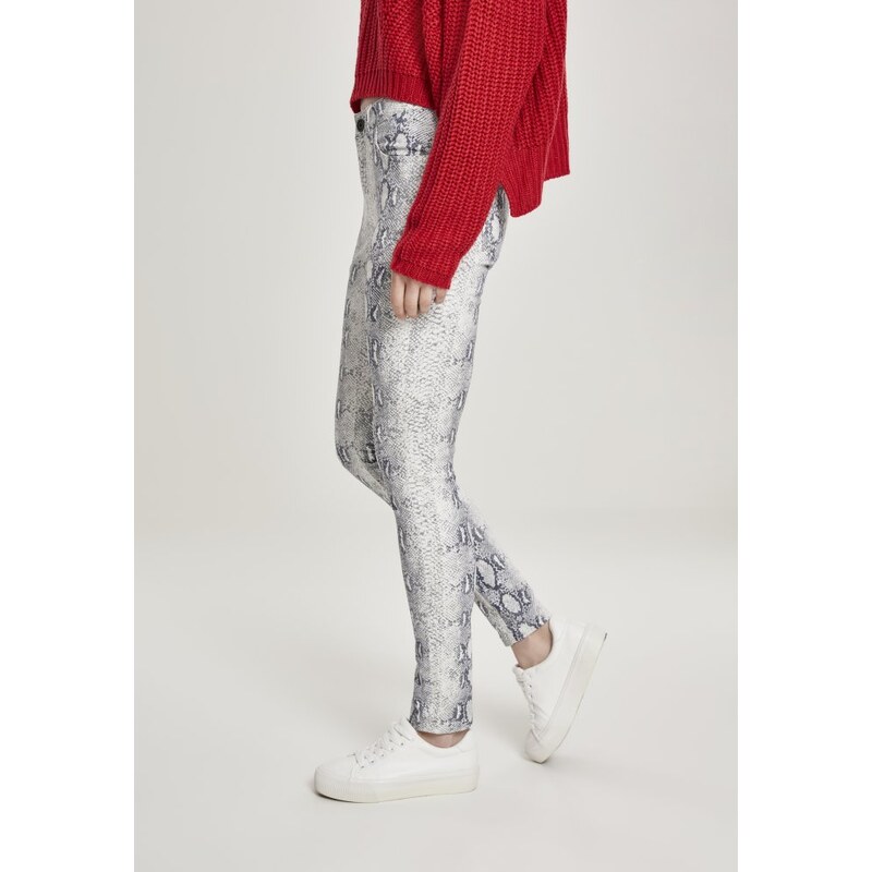 Dámské kalhoty Urban Classics Animal Stretch Twill Skinny - bílé