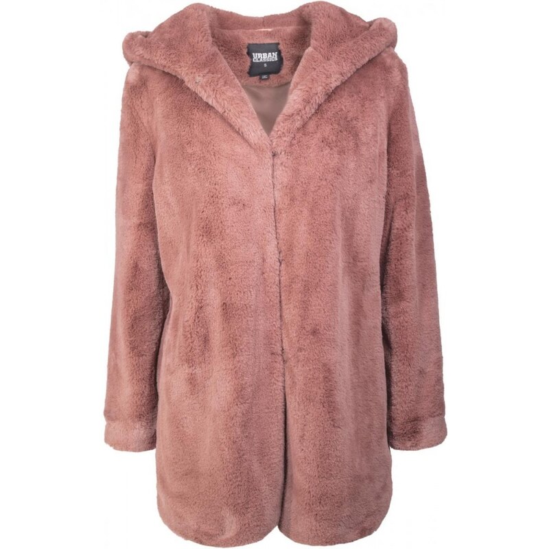 Dámský kabát Urban Classics Ladies Hooded Teddy Coat - starorůžový