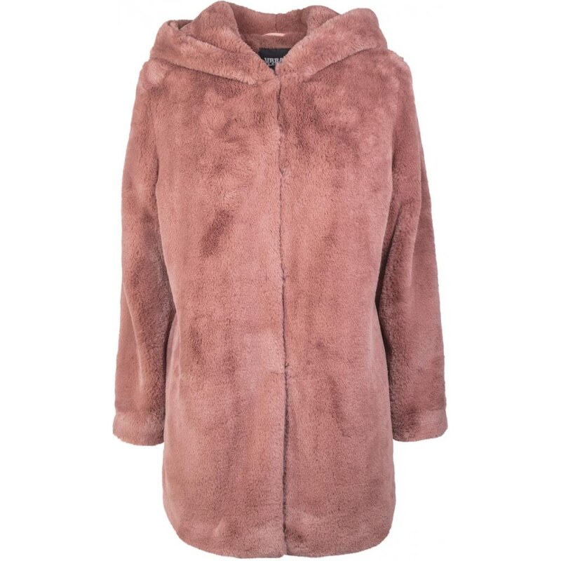 Dámský kabát Urban Classics Ladies Hooded Teddy Coat - starorůžový