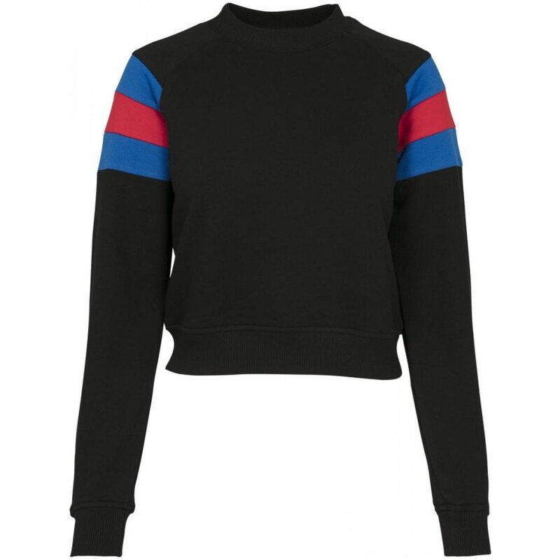 URBAN CLASSICS Ladies Sleeve Stripe Crew - black/brightblue/firered