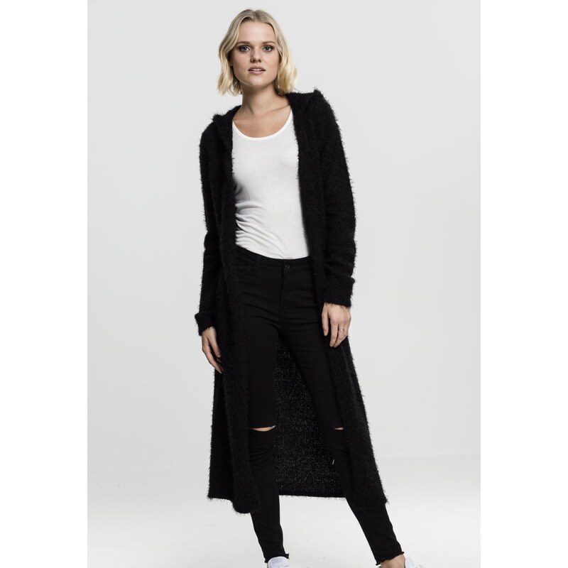 URBAN CLASSICS Ladies Hooded Feather Cardigan - black