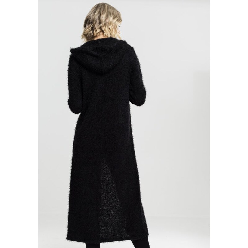 URBAN CLASSICS Ladies Hooded Feather Cardigan - black