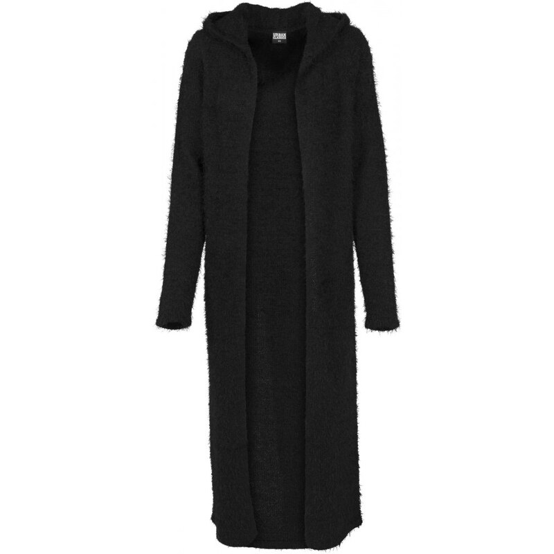 URBAN CLASSICS Ladies Hooded Feather Cardigan - black