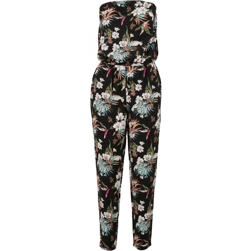 URBAN CLASSICS Ladies Viscose Bandeau Jumpsuit - black tropical