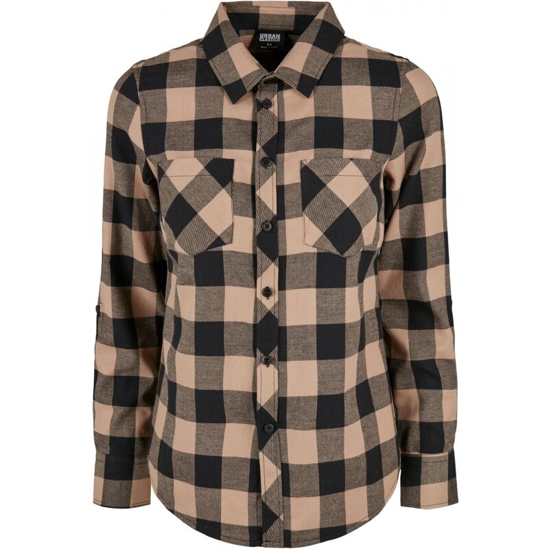 URBAN CLASSICS Ladies Turnup Checked Flanell Shirt - black/softtaupe