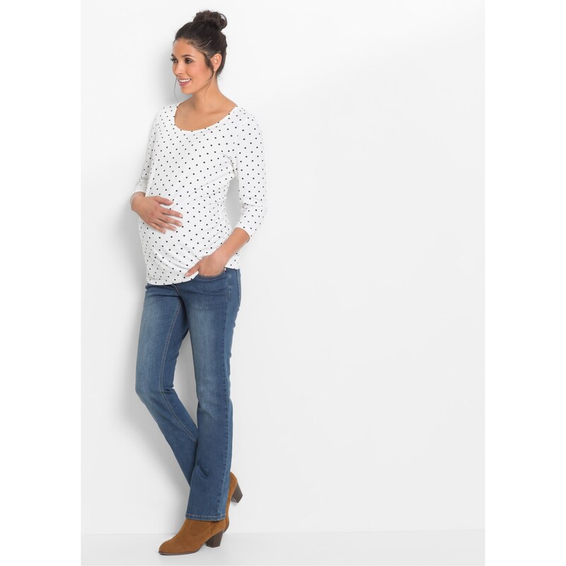 bonprix Těhotenské triko s potiskem, 3/4 rukáv, organická bavlna (2 ks v balení) Bílá