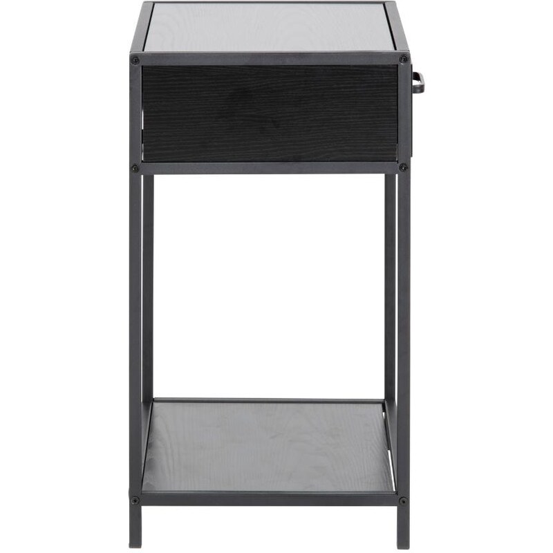 Scandi Černý jasanový noční stolek Darila 42 x 35 cm se zásuvkou