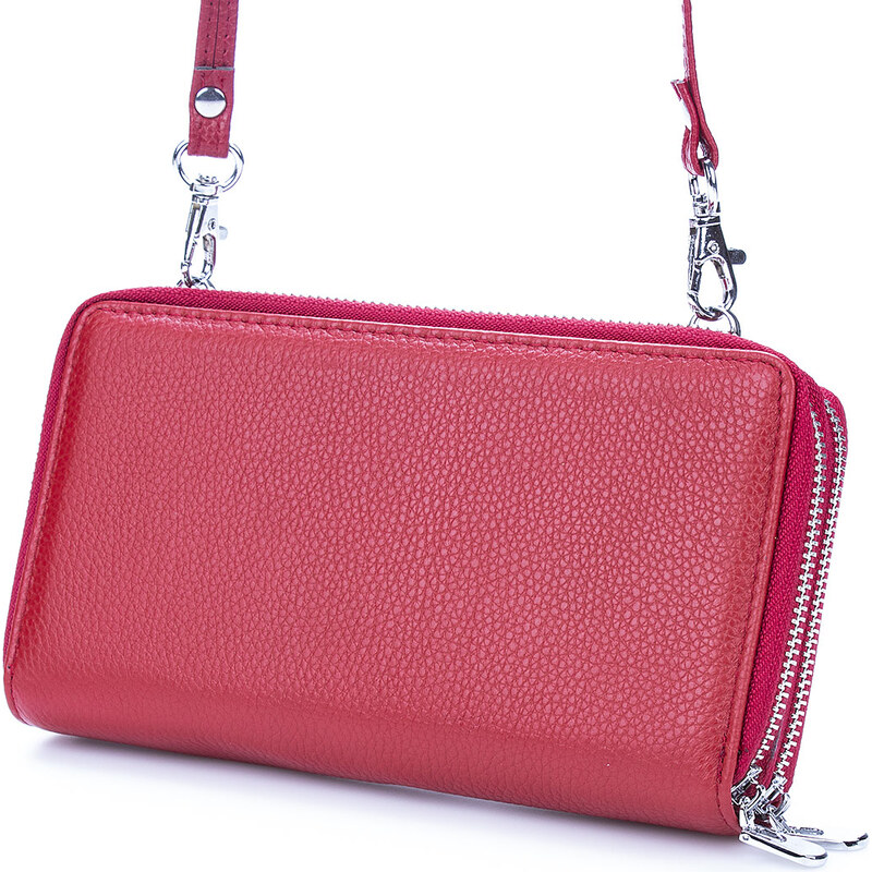 Jennifer Jones Velká dámská kožená peněženka s popruhem přes rameno červená 5276