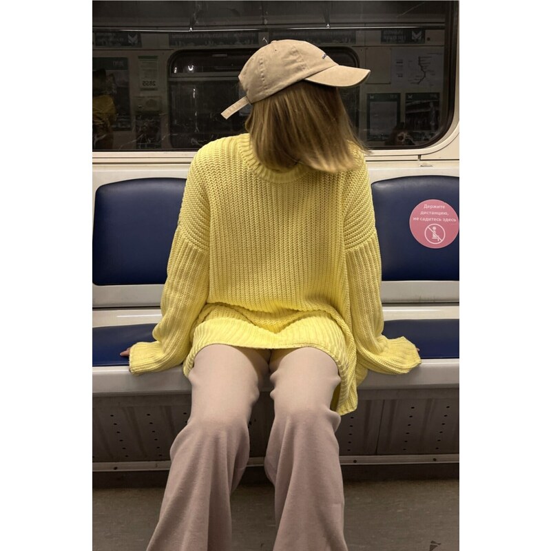 Madmext Mad Girls Yellow Oversize Sweater