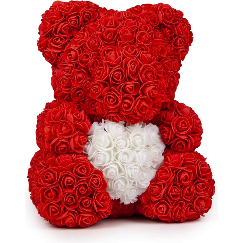 onHand.cz Rose Bear - rudý medvídek z růží se srdíčkem 25 cm
