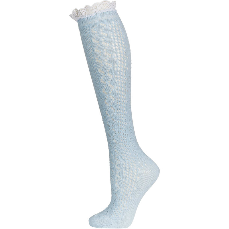 Topshop Blue Lace Trim Knee High Socks