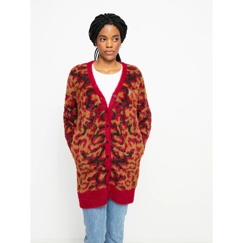 HUF Leopard Knit Duster (bloodstone)červená