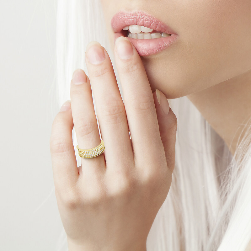 Lillian Vassago Zlatý prsten posázený zirkony LLV06-GR063