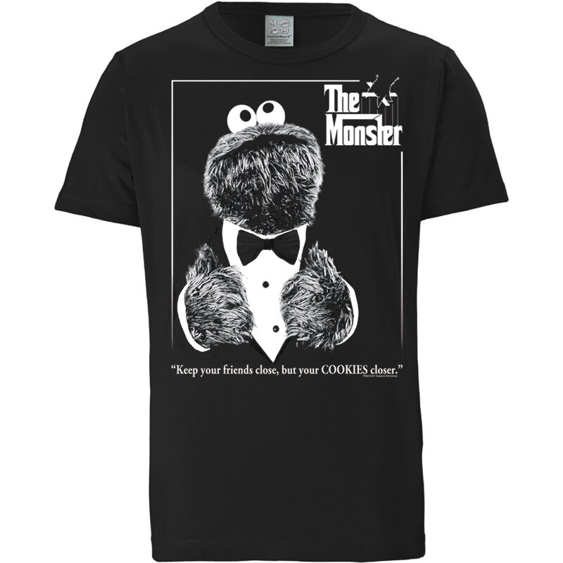 LOGOSHIRT Tričko Sesamstrasse - Krümelmonster Pate černá / bílá