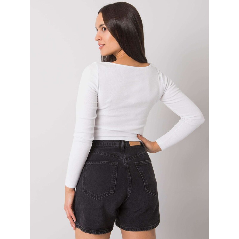 RUE PARIS BÍLÝ DÁMSKÝ CROP TOP S DLOUHÝMI RUKÁVY -WHITE Bílá