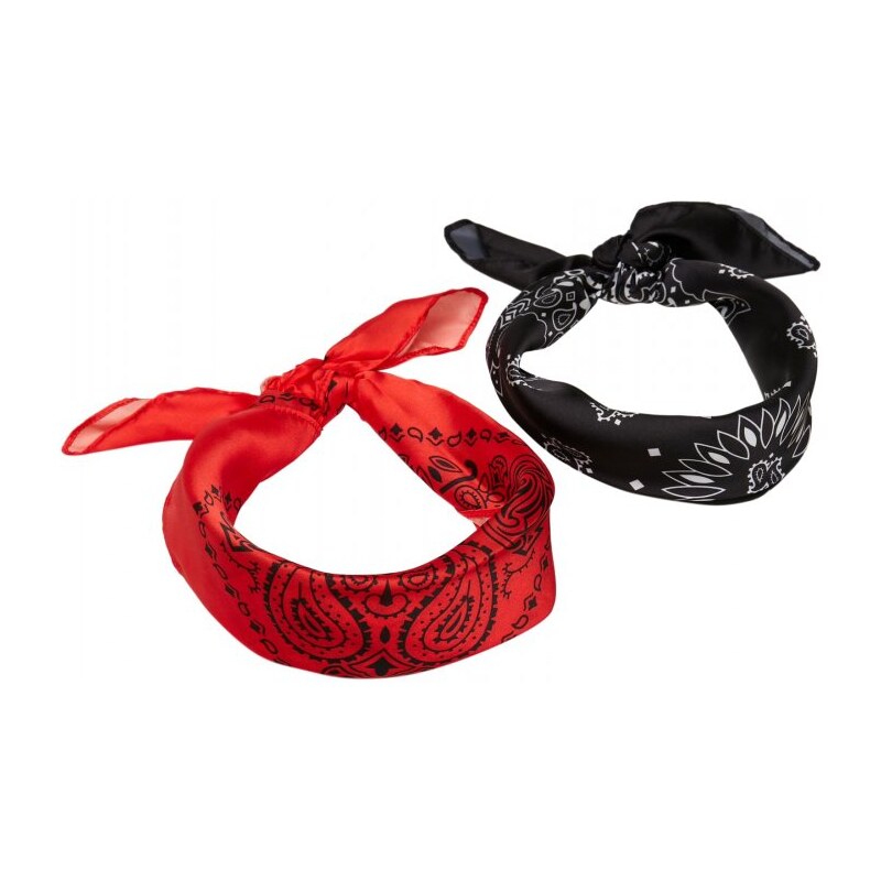 URBAN CLASSICS Satin Bandana 2-Pack - black/red