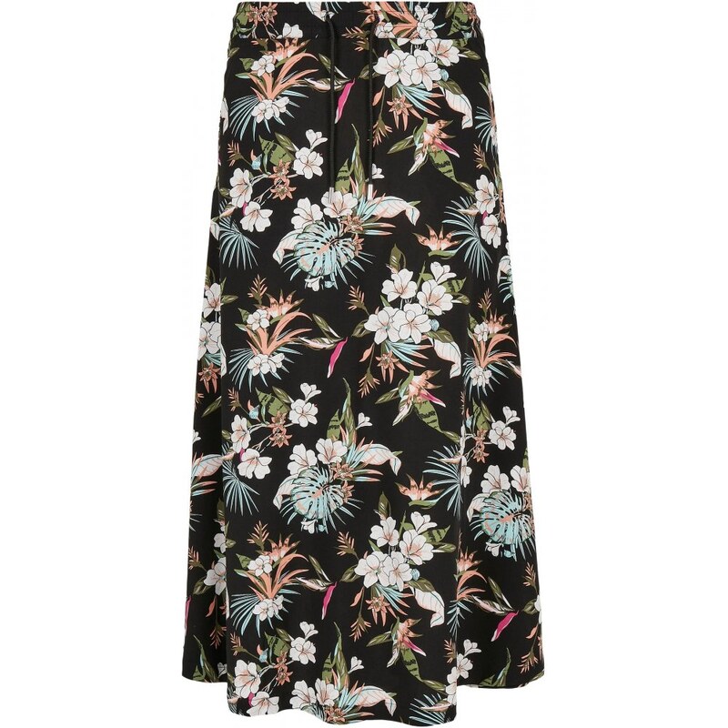 URBAN CLASSICS Ladies Viscose Midi Skirt - black tropical