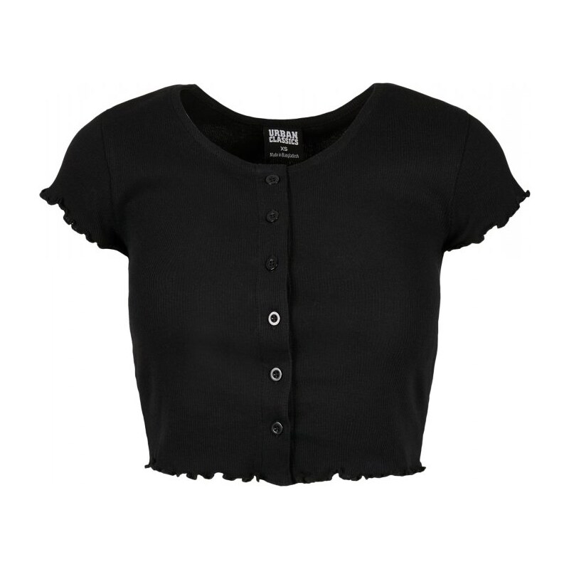 URBAN CLASSICS Ladies Cropped Button Up Rib Tee - black