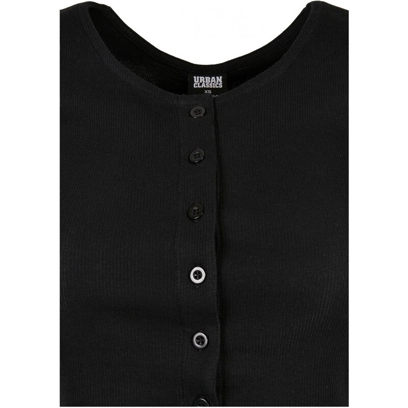 URBAN CLASSICS Ladies Cropped Button Up Rib Tee - black