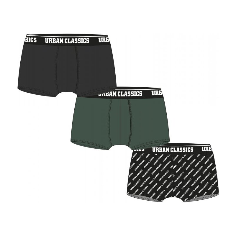 URBAN CLASSICS Boxer Shorts 3-Pack - darkgreen+black+branded aop