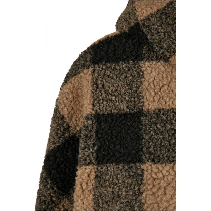 URBAN CLASSICS Ladies Hooded Oversized Check Sherpa Jacket - softtaupe/black