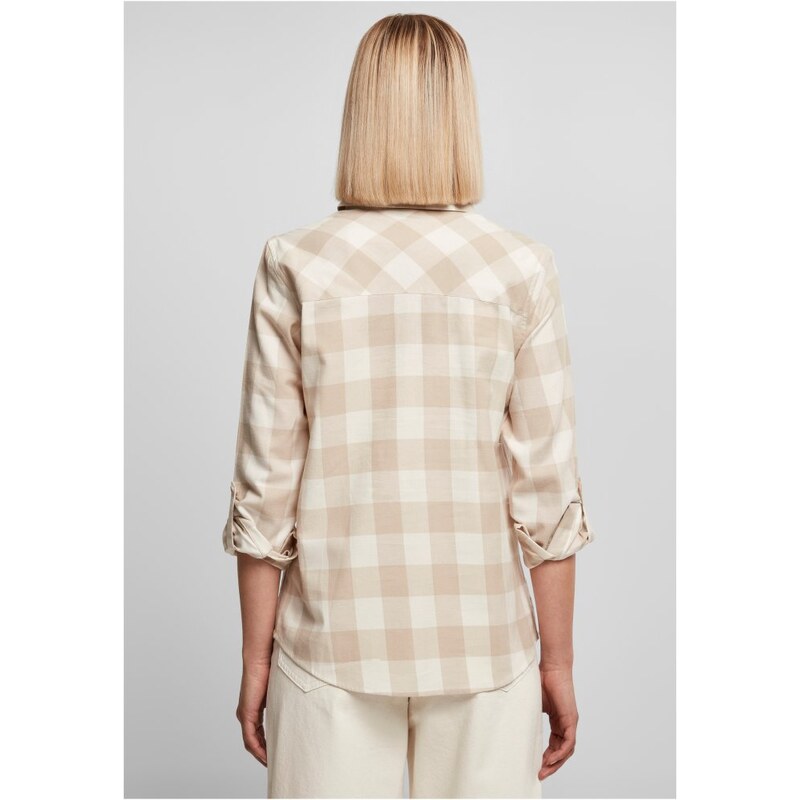 URBAN CLASSICS Ladies Turnup Checked Flanell Shirt - whitesand/lighttaupe