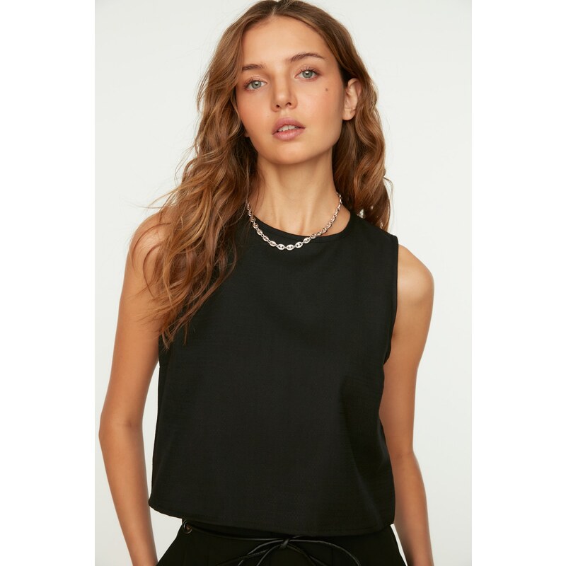 Trendyol Black Sleeveless Woven Linen Look Blouse