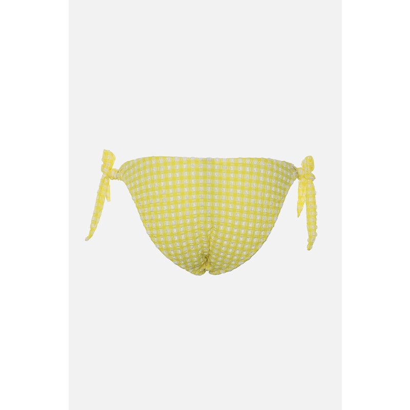 Trendyol Yellow Gingham Textured Ruffle Regular Bikini Bottom