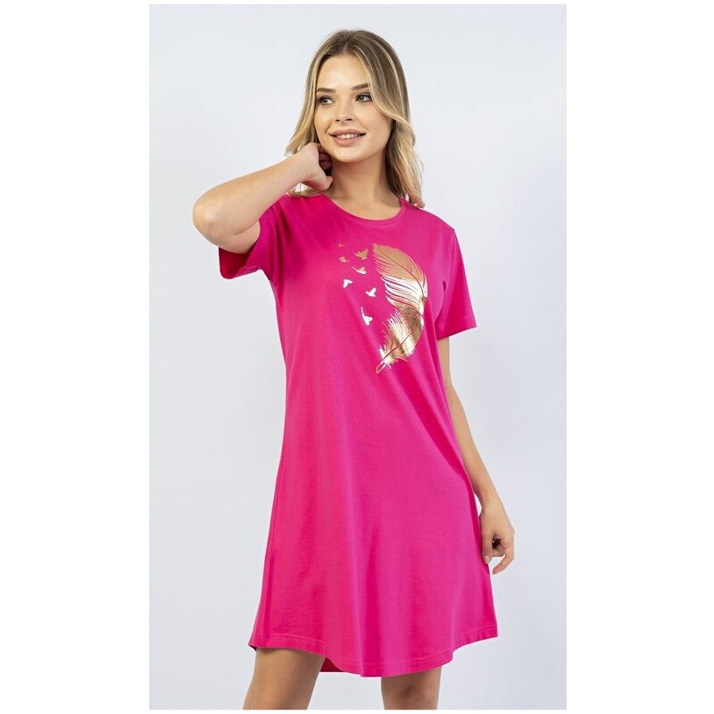 Vienetta Dámská noční košile s krátkým rukávem Peříčko - tmavě růžová