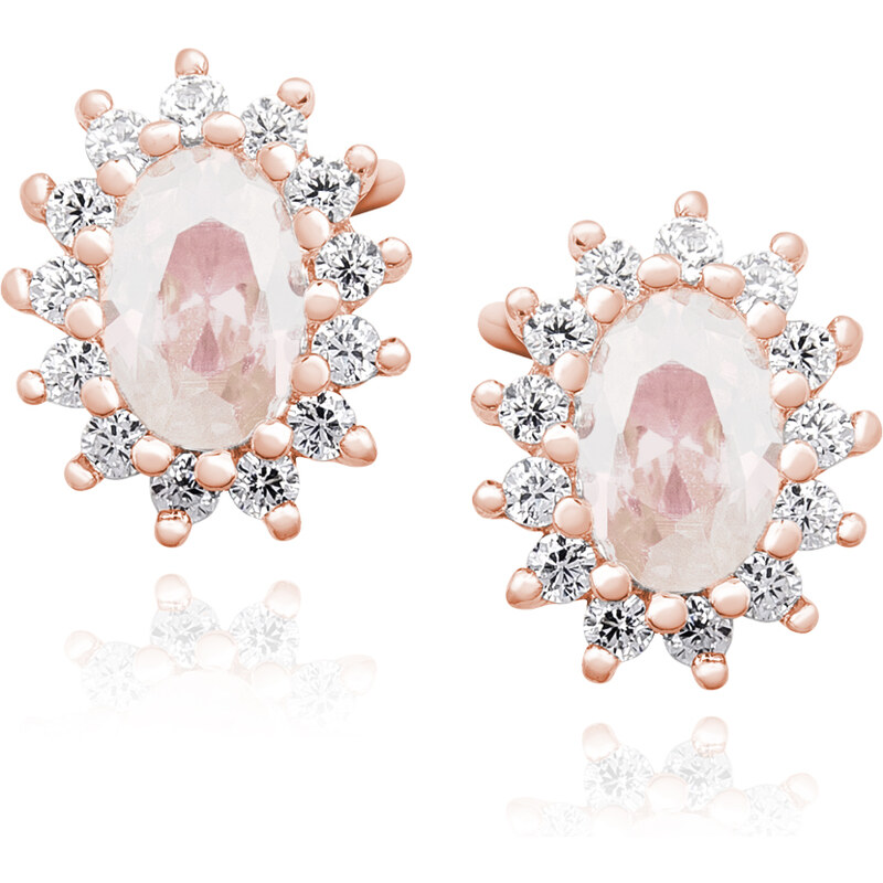 Elegantní zdobné rose gold stříbrné náušnice pecky se zirkony -