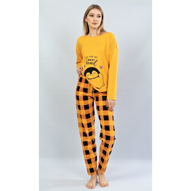 Vienetta Secret Dámské pyžamo dlouhé Tučňák - žlutá