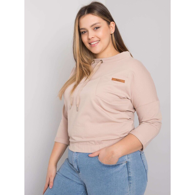 Fashionhunters Světle béžová mikina plus size bez kapuce Pasadena