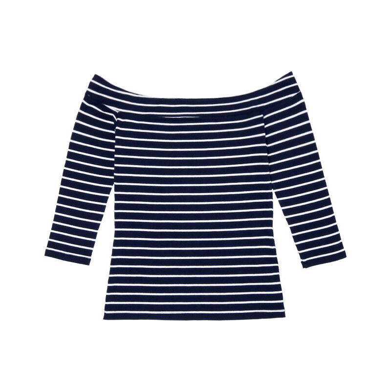 Tally Weijl Blue & White Striped Off Shoulder Top