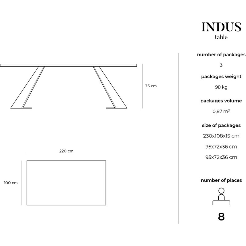 Hnědý dubový jídelní stůl Windsor & Co Indus 220 x 100 cm