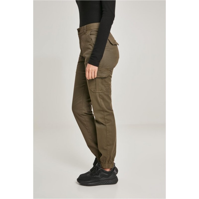 URBAN CLASSICS Ladies High Waist Cargo Pants - olive