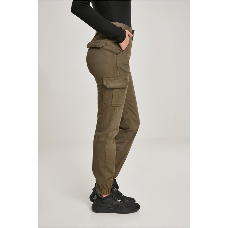 URBAN CLASSICS Ladies High Waist Cargo Pants - olive