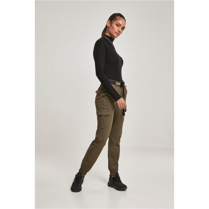 URBAN CLASSICS Ladies High Waist Cargo Pants - olive