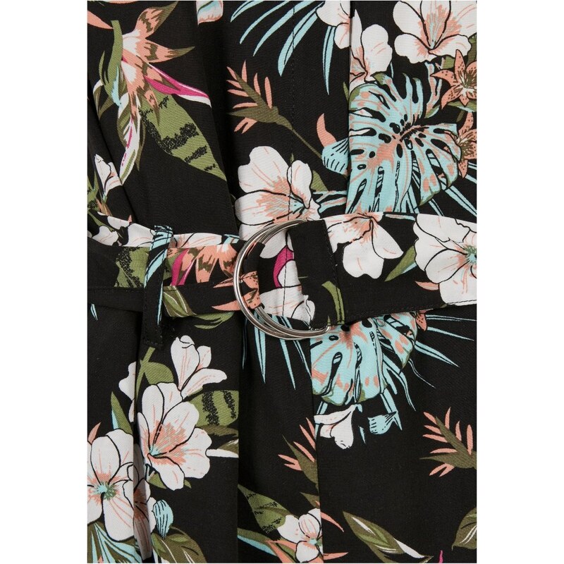 URBAN CLASSICS Ladies Short Viscose Belt Jumpsuit - black tropical