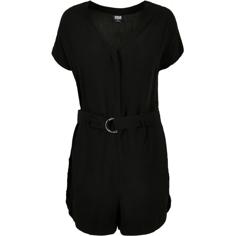 URBAN CLASSICS Ladies Short Viscose Belt Jumpsuit - black